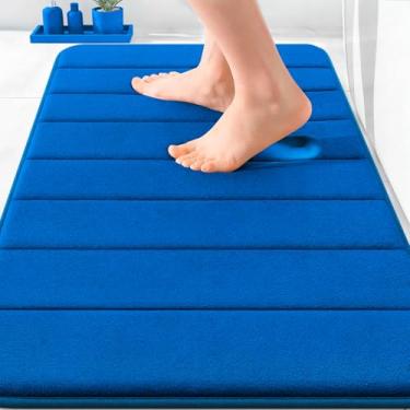 Imagem de OLANLY Tapete de banho listrado de espuma viscoelástica 76 x 50 cm, tapetes de banheiro absorventes super macios, secagem rápida, tapetes de chuveiro laváveis na máquina, tapete de banho, acessórios