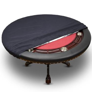 Imagem de Macarrie Capa oval para mesa de pôquer 142 cm C x 142 cm L preta, resistente à água, à prova de poeira, capa protetora de vinil para mesa de pôquer com bainha elástica para casa, cassinos, fácil de