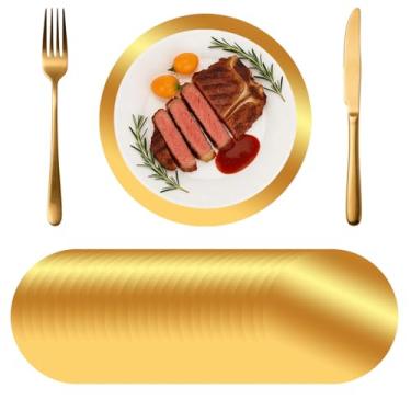 Imagem de Jogo americano redondo dourado, 120 peças, jogo americano de 33 cm, tapetes de mesa redondos descartáveis para aniversários, casamentos, jantares de família, decoração de mesa