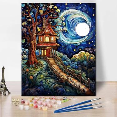 Imagem de TUMOVO Pintura por números para adultos, pintura abstrata por número, kits de pintura abstrata de cabine por números, pintura DIY para adultos, arte em tela para decoração de parede de casa, 40 x 50