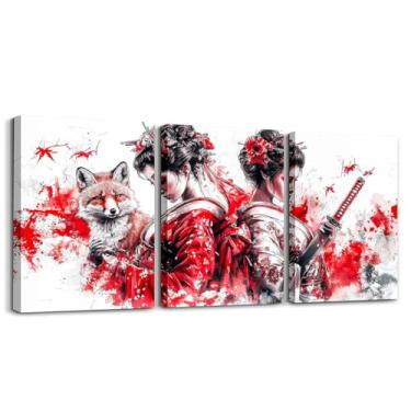 Imagem de Manfei Arte de parede em tela samurai feminina japonesa, espada de raposa sexy para decoração de parede para decoração de sala de estar, quarto, arte de tinta, pôsteres de pintura de parede, 30,5 x