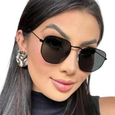 Imagem de Óculos De Sol Feminino Hexagonal Preto-Feminino