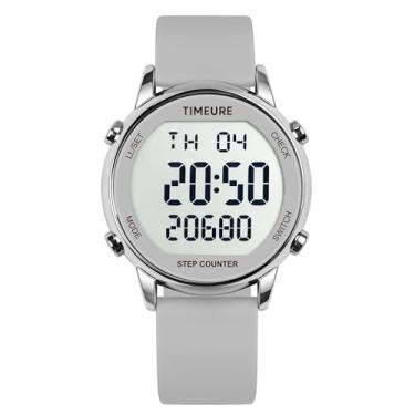 Imagem de TIMEURE Relógio pedômetro feminino, contador de passos para caminhada, sem necessidade de aplicativo/telefone, contador de passos, rastreador de calorias, rastreamento de distância, alarme, visor