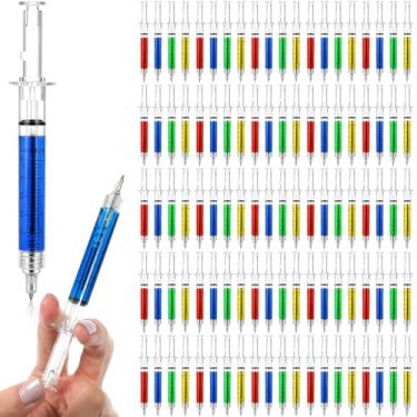 Imagem de Kifmurase 100 canetas de seringa, canetas multicoloridas para enfermeiras, canetas esferográficas de enfermagem, tinta preta retrátil, material escolar de enfermagem, escritório, material escolar para