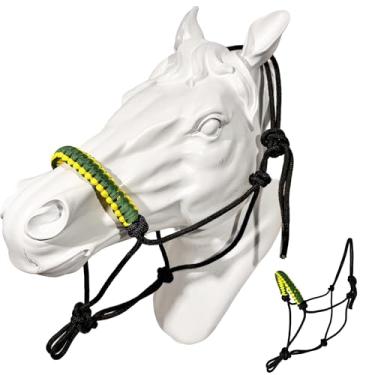 Imagem de Kabahorze Cabresto de corda para cavalos - 1/10.2 cm de nylon trançado duplo para treinamento de cavalos com faixa de nariz colorida para ajuste confortável