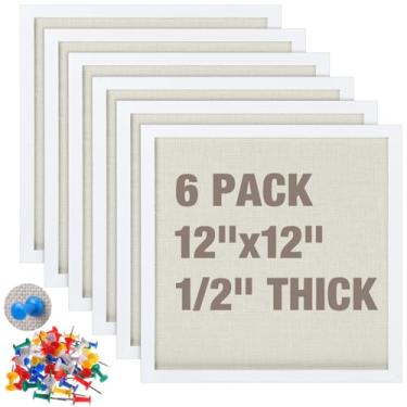 Imagem de Teling Pacote com 6 quadros de cortiça com quadros de avisos de madeira de linho a granel 30,48 cm x 30,5 cm quadro de cortiça para parede com 50 pinos para decoração de casa, escola, escritório, casa