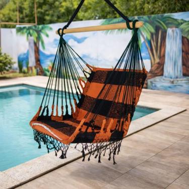 Imagem de Rede Cadeira de Teto Suspensa Descanso e Balanço(LARANJA COM PRETO)