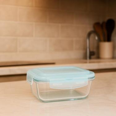 Imagem de Pote de Vidro Hermético com Tampa Plástica e 4 Travas, 370ml, 12,5 x 10 x 5 cm, Transparente, para Microondas e Forno