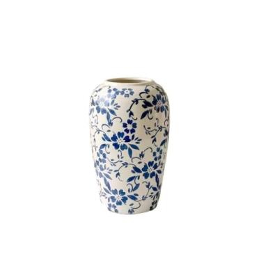 Imagem de Vaso chinês retrô azul e branco porcelana vaso de cerâmica arranjo de flores decoração sala de estar ornamentos vasos de flores (pequeno)