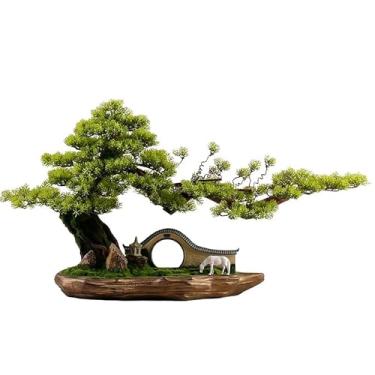 Imagem de URGDWEKJY Árvore artificial estilo chinês simulação pinho acolhedor mesa bonsai planta verde ornamentos varanda planta vaso sala sala de estar decoração interior árvore falsa