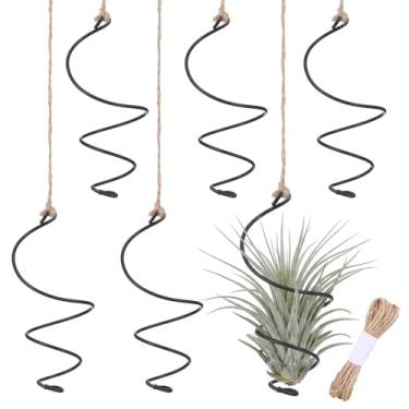 Imagem de Josojoou Conjunto de 6 suportes suspensos para plantas aéreas – cabides de corda de juta de macramê para Tillandsia e suculentas, suporte de plantas sem solo para decoração de parede de janela de