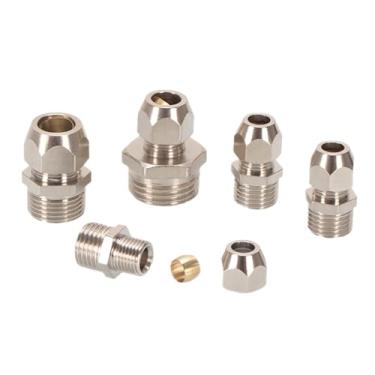 Imagem de 1 conector de compressão de tubo de virola de latão 1/20.3 cm 1/10.2 cm 3/20.3 cm 1/5.1 cm rosca macho 4 6 8 10 12 14 16 mm tubo conjunto anel (tubo OD 14 mm, 3/20.3 cm)