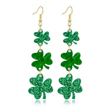 Imagem de Brincos femininos do Dia de São Patrício – Brincos pendentes de acrílico com trevo verde da sorte – Presente perfeito para o festival irlandês para roupas e camisas do Dia de São Patrício, Regular