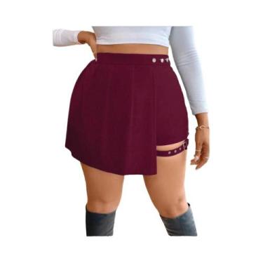 Imagem de Saia Assimétrica Plissada De Cintura Alta plus Size Com Botões Estilo 