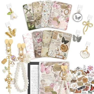 Imagem de KACIOLA STUDIO Conjunto de cartolina com 8 peças para E-Reader, 6 pingentes tipo C e 2 correntes com 50 adesivos para capa transparente, 17,5 cm x 12,2 cm para papel branco 11/12, presentes para