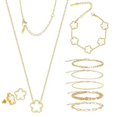 Imagem de LOIJADE Pulseira feminina de trevo de flor banhada a ouro 18 K, conjunto de pulseiras da sorte ajustável, presente para presente não mancha, presente ideal para o dia dos namorados, Natal e uso diário