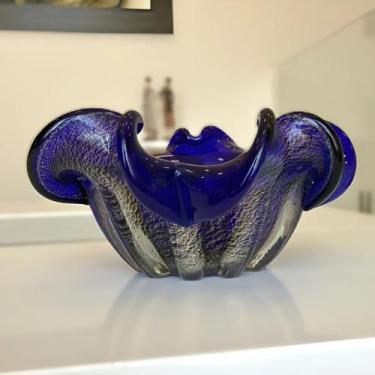 Imagem de Centro de Mesa de Vidro Murano Azul Royal Com Dourado 21cm - Galeria M