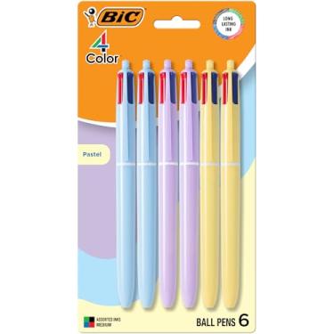 Imagem de BIC Canetas esferográficas multicoloridas de barril pastel de 4 cores, tinta de longa duração e ponta média de 1,0 mm, pacote com 6 unidades em tinta preta, azul, vermelha e verde