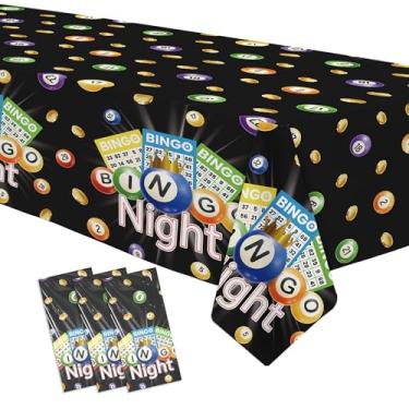 Imagem de FVABO Decorações de toalha de mesa de bingo, 3 peças descartáveis de capa de mesa de festa de bingo, 139,7 cm x 218,4 cm