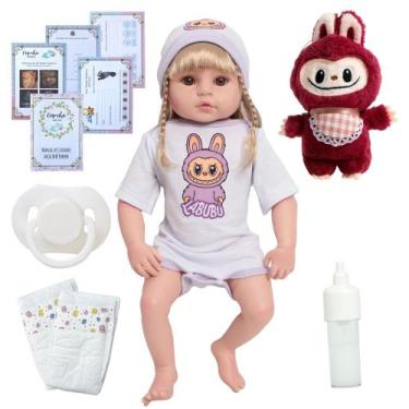 Imagem de Bebe Reborn Loira Realista Silicone Labubu Kit Acessórios - Cegonha Re