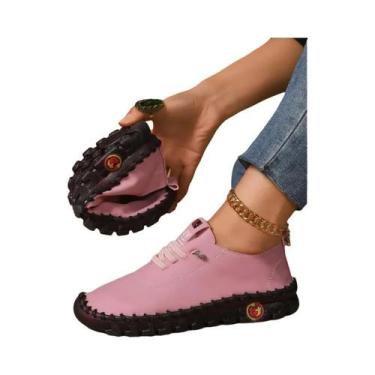 Imagem de Sapatos Casuais Femininos De Tamanho Grande, Costurados À Mão, Brancos