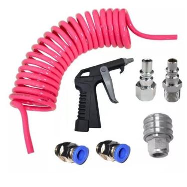 Imagem de Mangueira Espiral Preta 5 Mts 1/4 C/ Conexões, Bico Soprador - AF Auto