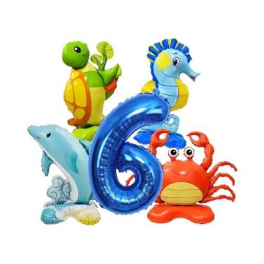 Imagem de Balões Com Tema De Animais Marinhos 5pcs Em Forma De Caranguejo, Caval