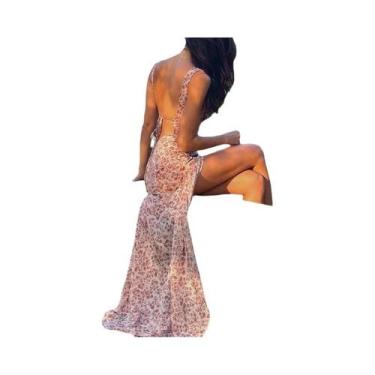 Imagem de Vestido Longo Feminino De Chiffon Com Estampa Floral, Com Fenda Latera