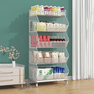 Imagem de Prateleiras de vegetais rolantes comerciais, rack de armazenamento de arame de ferro 3/4/5 camadas, carrinho de exibição com economia de espaço para lanches, frutas, brinquedos, bebidas - Organizador