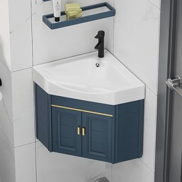 Imagem de Conjunto de pia de vaso de banheiro montado no canto moderno com torneira de água quente e fria, lavatório com economia de espaço para banheiros pequenos e espaços apertados