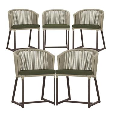 Imagem de 5 Cadeiras De Jantar Noronha Marrom Corda Náutica E13 Trama Rami