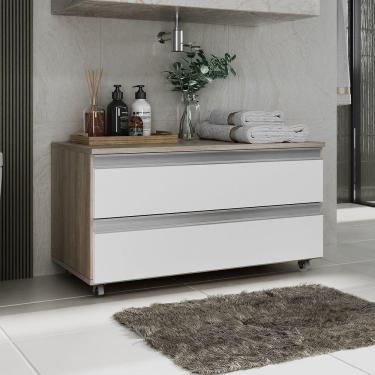 Imagem de Gabinete Banheiro Rodinhas Joia 80cm 02 Gavetas Madeirado Branco