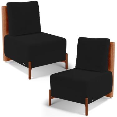 Imagem de Kit 02 Poltronas Decorativas Sala De Estar Living Hungria L02 Couríssimo Camel Suede Preto