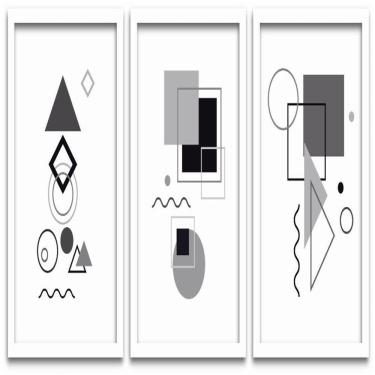 Imagem de Conjunto Quadros Decorativos 3 Pçs 40X60 Formas Geométricas Titulo Moldura Branca