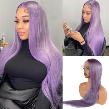 Imagem de Peruca frontal roxa de 61 cm, cabelo humano 33 x 10 HD, transparente, roxo profundo, liso, perucas de cabelo humano para mulheres, 150% de densidade, lilás, ondulado, HD, peruca frontal de renda
