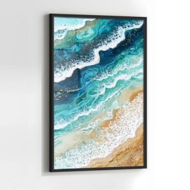 Imagem de Quadro com Moldura e Acrilico Cristal Vidro Abstrato Mármore Azul para