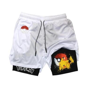Imagem de Shorts Esportivos Masculinos De Verão Com Estampa Pikachu, Efeito Duas