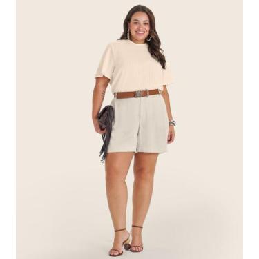 Imagem de Blusa Plus Size Manga Curta Secret Glam Bege, Plus G4, Bege