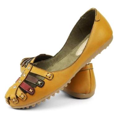 Imagem de Sapato Sapatilha Salomé de Couro Retrô Amarela Izabella Araújo, Amarel