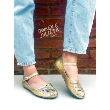 Imagem de sandalia de couro feminina estilo retrô cor dourada Izabela Araújo, Do