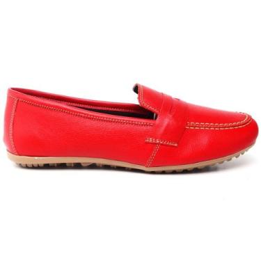 Imagem de Mocassim Sapato Feminino Comfort de Couro Vermelho - Bella Dama, Verme