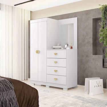 Imagem de Cômoda Roupeiro Com Espelho 2 Portas 4 Gavetas Cristal - Branco - Vila Rica
