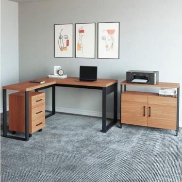 Imagem de Conjunto 3 Peças 100% Mdf com Escrivaninha em L, Gaveteiro e Armário M
