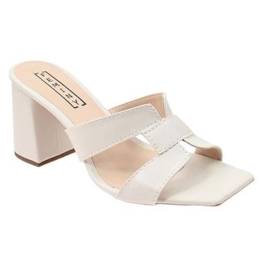 Imagem de Sandália Tamanco Feminina Salto Bloco chinelo com Tiras em H Cor:Off w