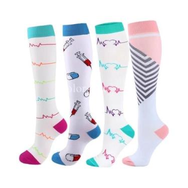 Imagem de Meias De Compressão Unissex 4 Pares Para Esportes, Corrida, Caminhada,