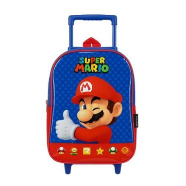 Imagem de Mochila Mario Bross Com Rodinhas Azul Luxcel Oficial