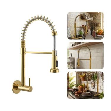 Imagem de Torneira de Parede Gourmet para Cozinha Pulverizador Flexível Aço Inox