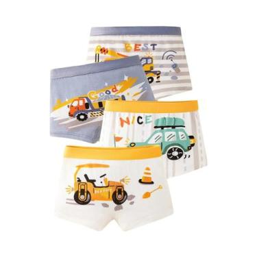 Imagem de Cuecas Boxer De Algodão Para Crianças 4 Peças Design De Escavadora Rou