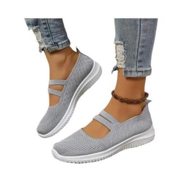 Imagem de Sapatos Casuais Femininos De Malha Respirável Em Cores Sólidas, Sapato