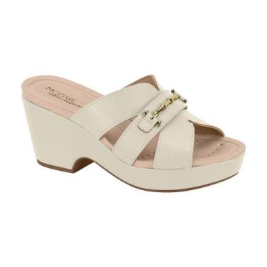 Imagem de Tamanco Feminino Modare Salto Fivela Plataforma Meia Pata, Branco off,
